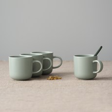 보울보울 국산 레트로라인 머그 320ml, 그린티라떼, 4개