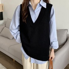 M833寬鬆長版大V領針織背心 韓版落肩, 胸圍67cm 衣長64~70cm 肩寬35cm, 黑