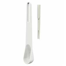 KOKUBO 小久保 日本製可濾水/油.罐頭專用長湯匙附叉子, 白色, 1入