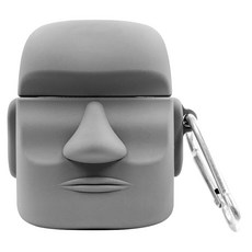 Timo 摩艾石像 AirPods 1/2代 耳機保護套 (附掛勾), 4712019120858, 摩艾石像 灰色, 1個