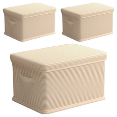 橡合杉 折疊收納整理箱 大(45 x 35 x 25cm), 米色, 3個