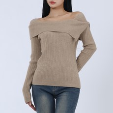 Elsso 女款柔美羅紋方領露肩針織T恤