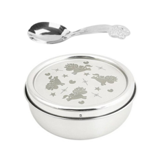 KOM 316不鏽鋼兒童隔熱碗, 雙層隔熱安全不燙手, 上蓋碗身全不鏽鋼, 幼稚園指定款, 獨角獸, 隔熱碗 + 湯匙, 1組