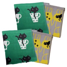 PURE SUNDAY 圖案印花3層棉質抹布, 杯子貓,椅子貓, 4個