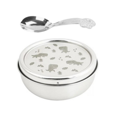 KOM 316不鏽鋼兒童隔熱碗附湯匙, 恐龍, 隔熱碗 + 湯匙, 1組