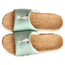 AXIS 艾克思 小兔亞麻透氣輕巧防滑親子室內拖鞋 - EVA軟鞋底, 女款(35~36), 湖水綠