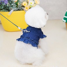 DING DONG PET 狗狗 Mew 牛仔短版胸背帶, 深藍, 1個