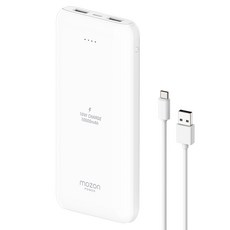 모즈온 2포트 파워 보조배터리 10000mAh + C타입케이블, 화이트