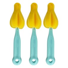 PUKU 藍色企鵝 轉轉Q高密度海綿奶嘴刷, 懸掛掛勾設計, 水藍色, 3支