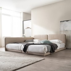 삼익가구 루시 슬림형 저상형 패밀리 침대 프레임 2p + 7존 독립스프링 매트리스 2p + 사이드 가드 세트 방문설치, 베이지(침대), 단일색상(매트리스)