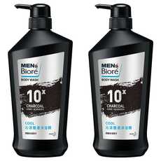 MEN's Biore 台灣公司貨 沁涼醒膚沐浴精 10倍炭 男性專用, 2瓶, 750g