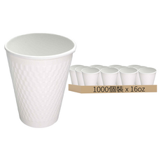 16oz白晶雙層造型紙杯, 1箱, 1000個裝