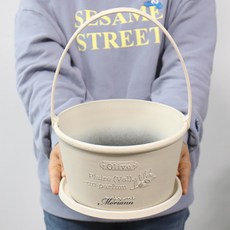 MORIANN 馬口鐵風格塑膠花盆+底盤套組 懸掛兩用 圓形, 馬口鐵米色, 1個