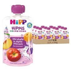 hipp 喜寶 生機水果趣 寶寶水果泥 副食品 無添加糖 即食包裝, 100g, 12入