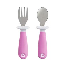滿趣健 不鏽鋼學習叉匙組, 特殊檔片設計 人體工學握柄, 叉子+湯匙, 粉紫色, 1組