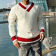 Fivelarge大尺碼領口撞色設計寬鬆針織T恤