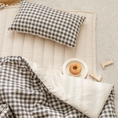 SHEZ HOME 棉質午睡被+睡墊+棉枕套, 棕色格紋款