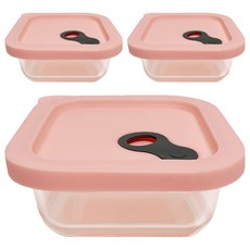 PAMIRE 帕米爾 矽膠玻璃密封方形保鮮盒 烤箱適用, 1個容器 + 1個蓋子, 3個