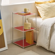 뮤레브 정사각 철제 모듈 미드센츄리 모던 사이드 테이블 선반, 레드, 3단