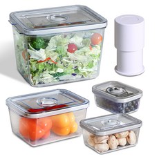 HULOCK 真空密封容器 中性灰 方形5件組, 1套, 1號 + 2號 + 3號 + 5號 + 真空泵