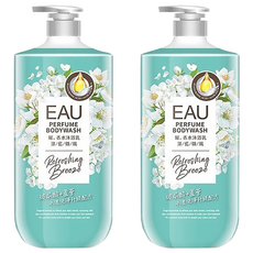 EAU 淨耀 香水沐浴乳 湛藍微風 天然植物洗淨配方 ECOCERT歐盟有機認證PCA天然保濕因子 玻尿酸與庫拉索蘆薈萃取精華, 1L, 2罐