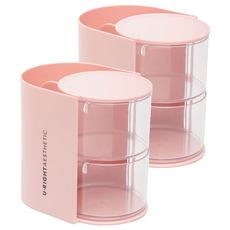 美得像專櫃 旋轉粉撲收納盒 雙層, 2個, 粉色