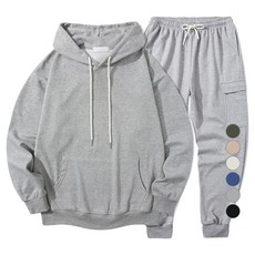 일루소 남성용 소프트 후드 티셔츠 + 카고 조거 바지 트레이닝복 상하의 세트