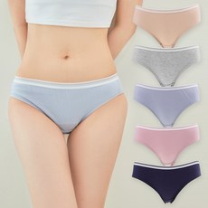 BASE ALPHA ESSENTIALS 柔軟腰帶純棉女性中腰內褲 5件組, 混合顏色, 1組