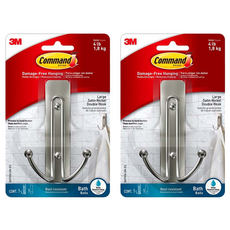 3M Command 無痕 金屬防水雙鉤 大型 BATH36-SN-ES, 銀色, 2個
