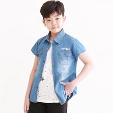 男童透氣牛仔襯衫