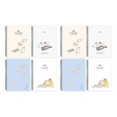 PINKFOOT Nyang Nyang Stay Soft 筆記本4件組, 象牙白 + 灰色 + 藍色 + 白色, 2組