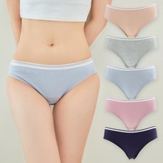 BASE ALPHA ESSENTIALS 女款棉質柔軟內褲 5件組, 膚色+灰色+薰衣草紫+粉色+海軍藍, 1組