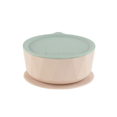 2angels 矽膠鑽石吸盤餐碗，德國LFGB認證食品級矽膠，台灣設計製造，電鍋、微波、烤箱加熱OK，好挖曲面食物不易灑出，穩固吸盤，夏葉、薰衣草雙色可選, 夏葉拿鐵, 1個