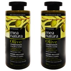mea natura 橄欖光澤潤髮素 100%希臘原裝進口 專為頭髮毛躁、糾結梳不開設計 柔順易梳, 300ml, 2瓶