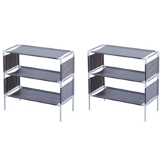 布藝鞋架 鞋櫃 置鞋架 3層 2個, 銀灰色, 1組