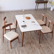 이즈네이처 머큐리 세라믹 식탁 4인용 + 의자4p 세트 방문설치, 브라운계열(프레임, 의자), 비앙카화이트(상판), 일반의자 4