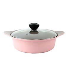 Kitchenwell Bellos系列陶瓷雙耳淺湯鍋+鍋蓋組, 粉色, 22cm, 1組