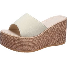 Elsso 女款草編厚底涼拖鞋 7cm