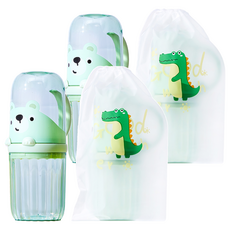 아우라팸 어린이 양치컵 칫솔 케이스, 그린, 2개