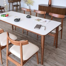 이즈네이처 머큐리 세라믹 식탁 6인용 + 의자6p 세트 방문설치, 브라운계열(프레임, 의자), 퓨어화이트(상판), 일반의자 6