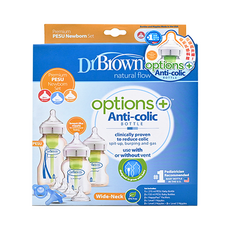 DrBrown's 防脹氣OPTIONS+ PESU 寬口兩用奶瓶組合包, Premium PESU Newborn Set, 搭配多階段奶嘴, DB3607, 1組