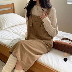 afinar 女性燈芯絨吊帶長洋裝, 米色