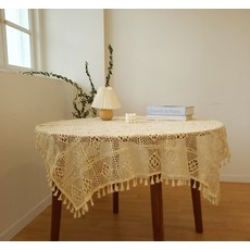 Daily On 菱形圖案棉質蕾絲桌布, 米色, 100 x 140 cm, 1個