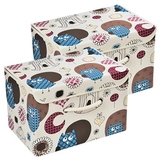 日式棉麻收納盒 折疊收納箱/衣服收納箱/棉麻收納箱/布藝收納箱/玩具收納 620g, 貓頭鷹 多色, 2個