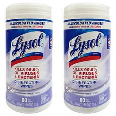 Lysol 來舒 抽取式抗菌濕巾 清晨微風 居家清潔必備, 80張, 2盒
