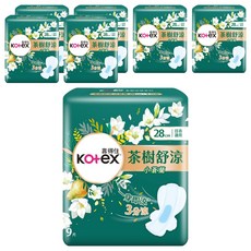 Kotex 靠得住 小蒼蘭茶樹舒涼棉, 28cm, 9片, 7包