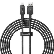 베이스어스 언브레이커블 내구성 고속충전 케이블 USB to 애플8핀 2.4A, 2m, 블랙, 1개