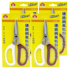 WEN-CHENG 汶澄 硬鉻鋼萬能剪刀, 紅色/白色, 4支