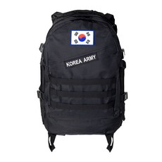 TERAWOOD K-SOLDIER軍背包 45L + 韓國國旗布徽章 + R.O.K ARMY文字布徽章組, 軍背包(黑色) + 韓國國旗布徽章(藍色)