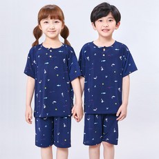 童款海洋風涼感透氣短袖睡衣 + 短褲套裝